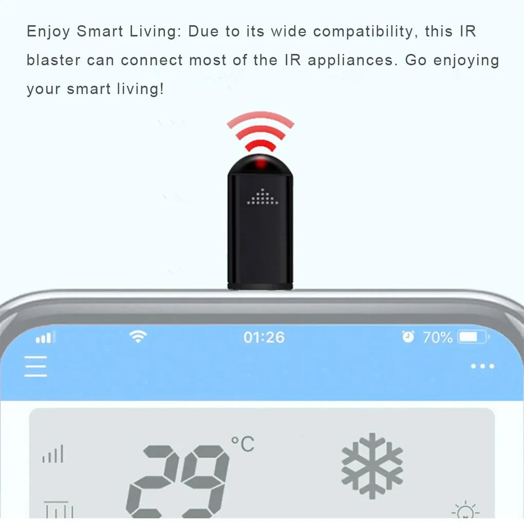 Smartphone Controle Remoto IR Blasters, Tipo C USB, Iluminação, Universal, Smart Infrared App, Adaptador de Controle para TV, Ar